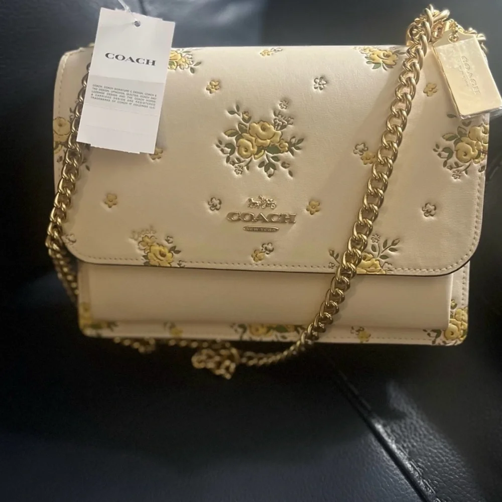 Authentic Coach Cream Floral Crossbody Bag with Gold Chain - Picture 12 of 12